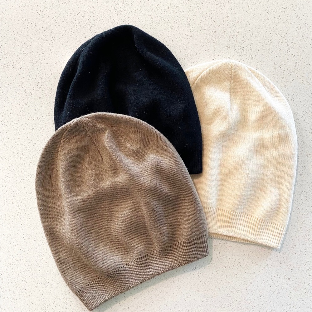 Cozy Cashmere Beanie Set - Black, Cream, and Brown